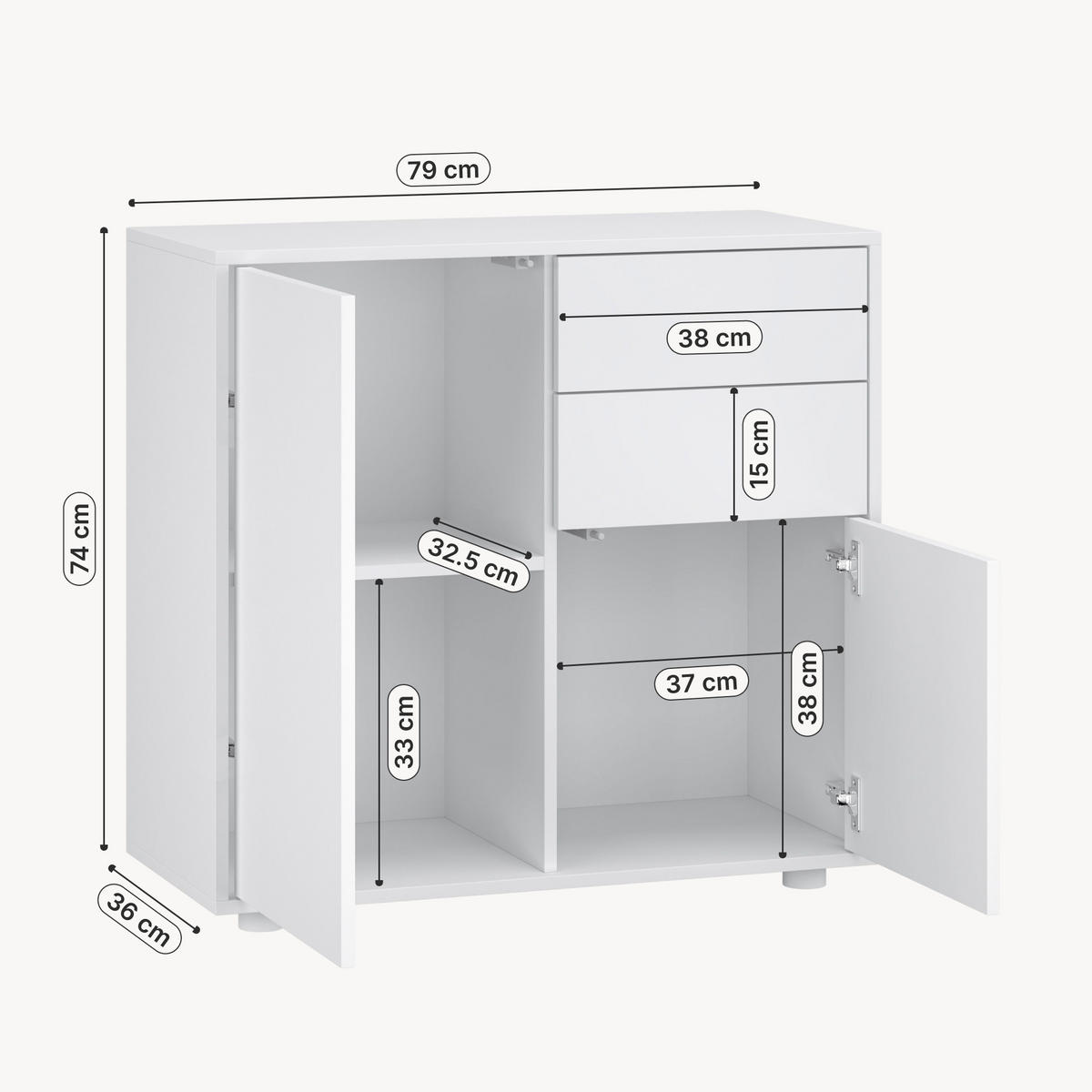 KOMODA Paarl 2dveřová - bílá, kompozitní dřevo (79/74/36cm) - [en.casa]