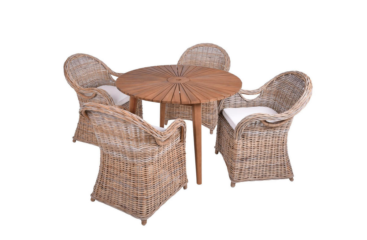 GARTEN-SITZGRUPPE Elodie 5-teilig Rattan Braungrau Gartenmöbel-Set - Graubraun, Holz - DELUKE