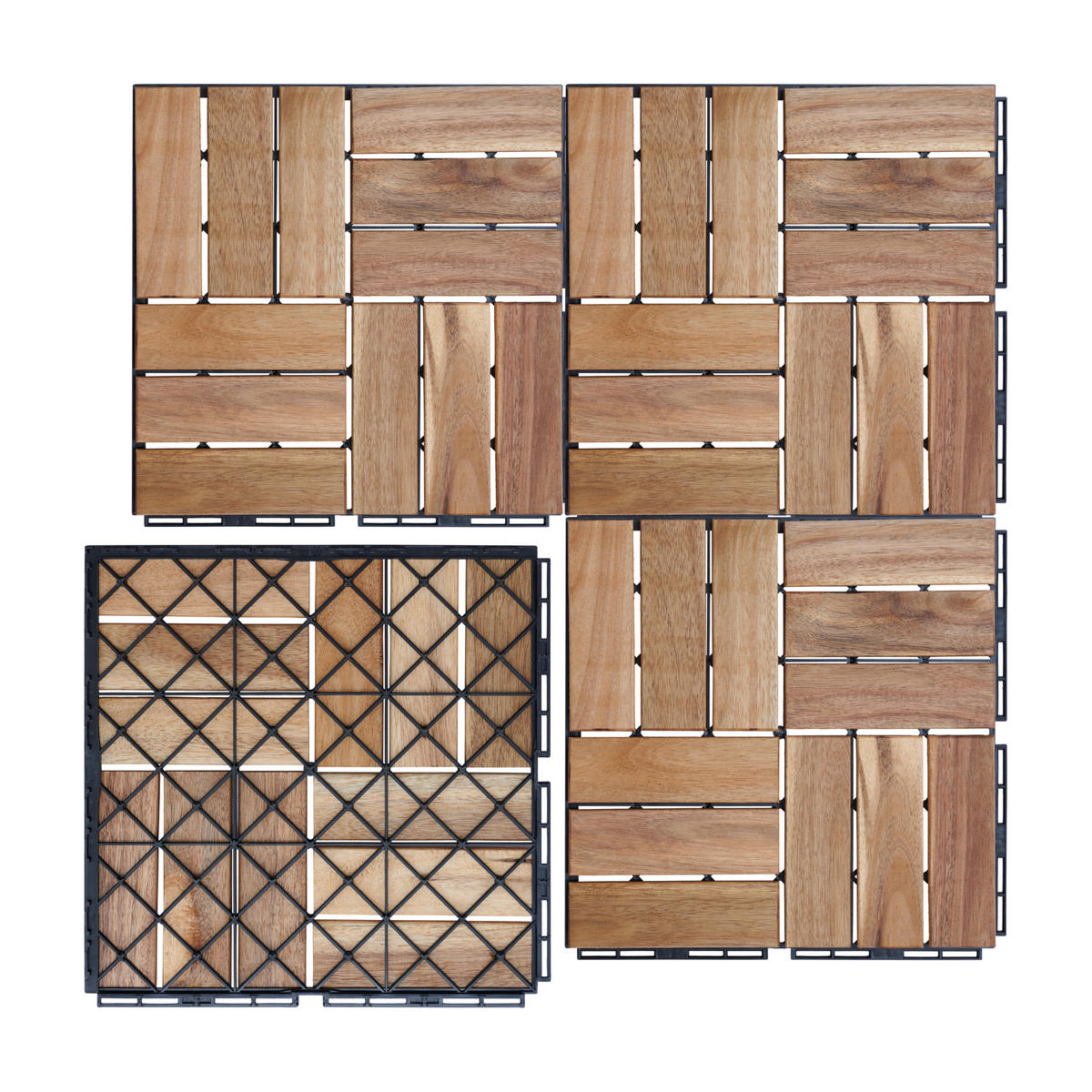 KLICKFLIESEN-SET 10 TLG. Alliste - Naturfarben, Holz (30/30/1.9cm) - casa.pro