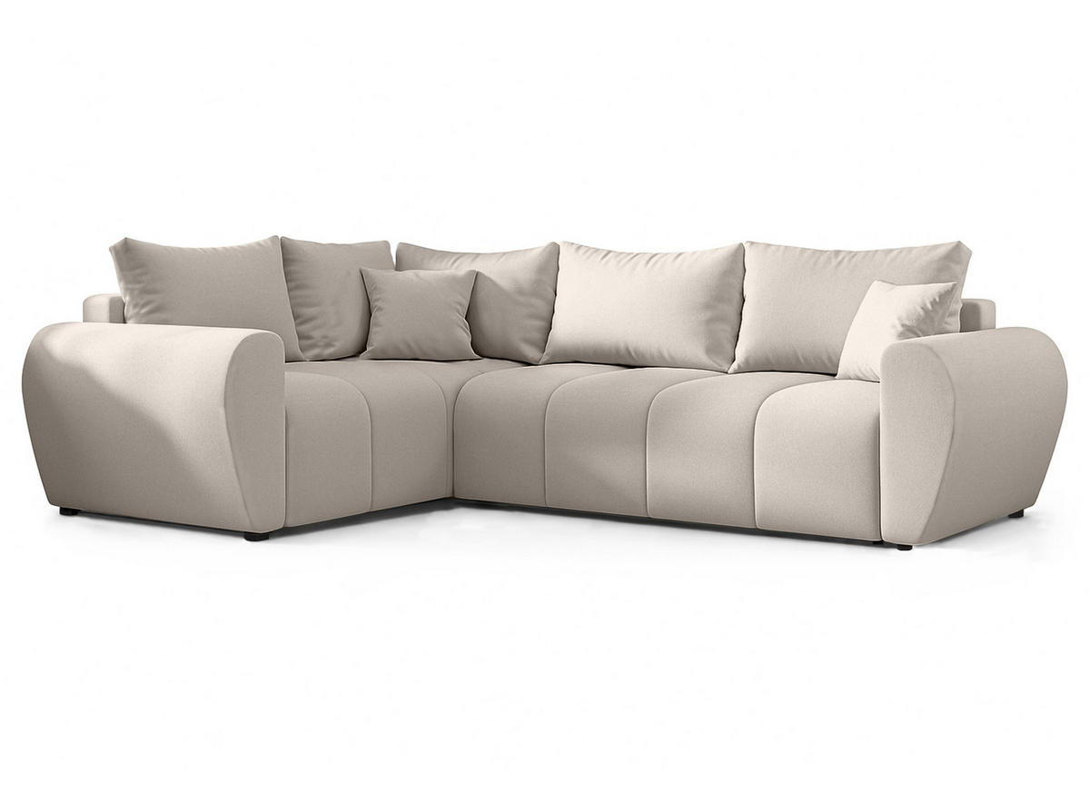 ECKSOFA L Form Malatya MAX Beige 246/145/80 cm stilvolle mit Schlaffunktion L - Beige/Schwarz, Kunststoff/Textil (175/235cm) - AX Living