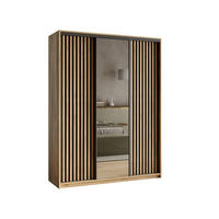 SCHWEBETÜRENSCHRANK ORRA 150/205/60 cm 3-türig mit Spiegel und Lamellen Eiche Wotan - Eiche Wotan/Schwarz, Holzwerkstoff (150/205/60cm) - MASSENO