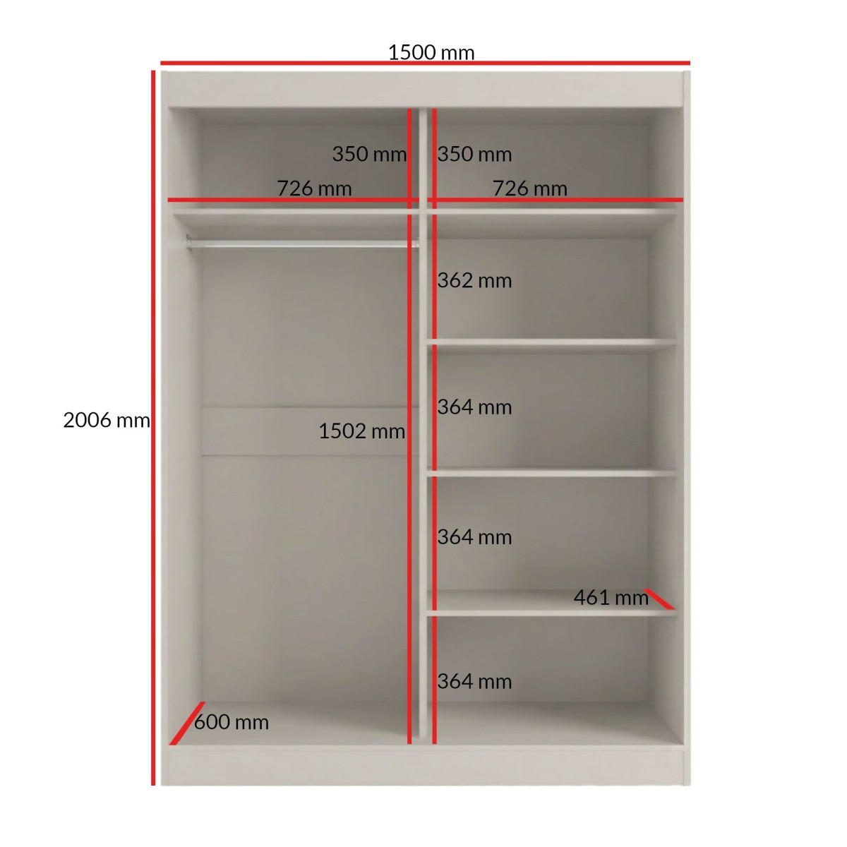 SCHWEBETÜRENSCHRANK mit Spiegel Fiore 2D1L 150 Kaschmir/Gold - Kaschmir/Goldfarben, Holzwerkstoff/Metall (150/200/60cm) - mzm24