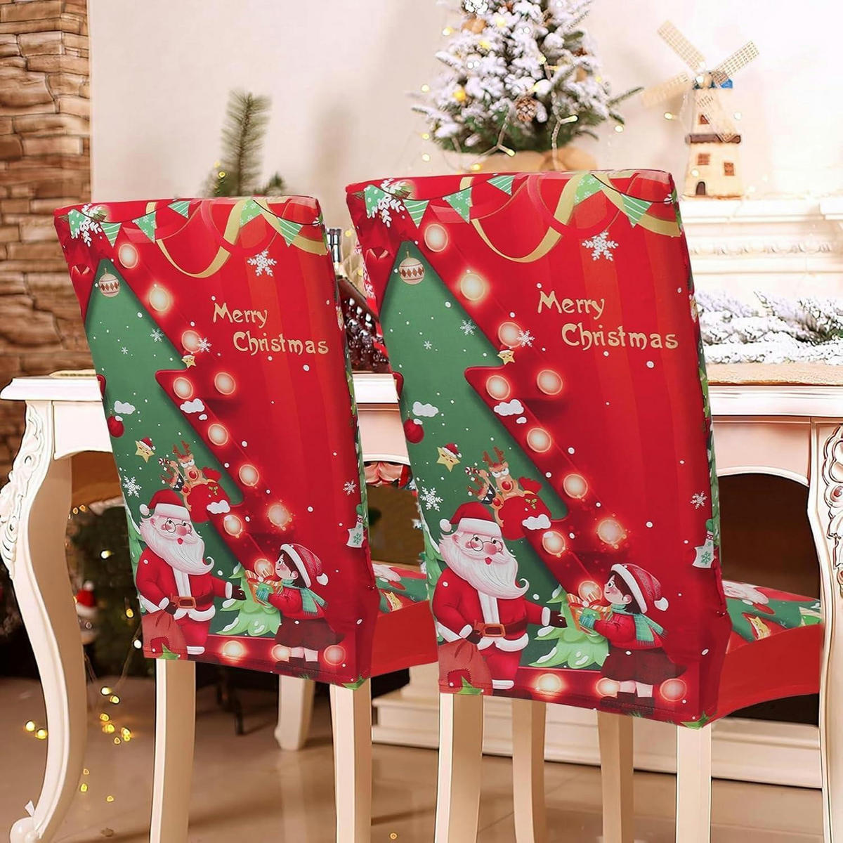 STUHLHUSSEN Weihnachten 6er Set Rot-Baum - Multicolor, Textil (43/43cm)