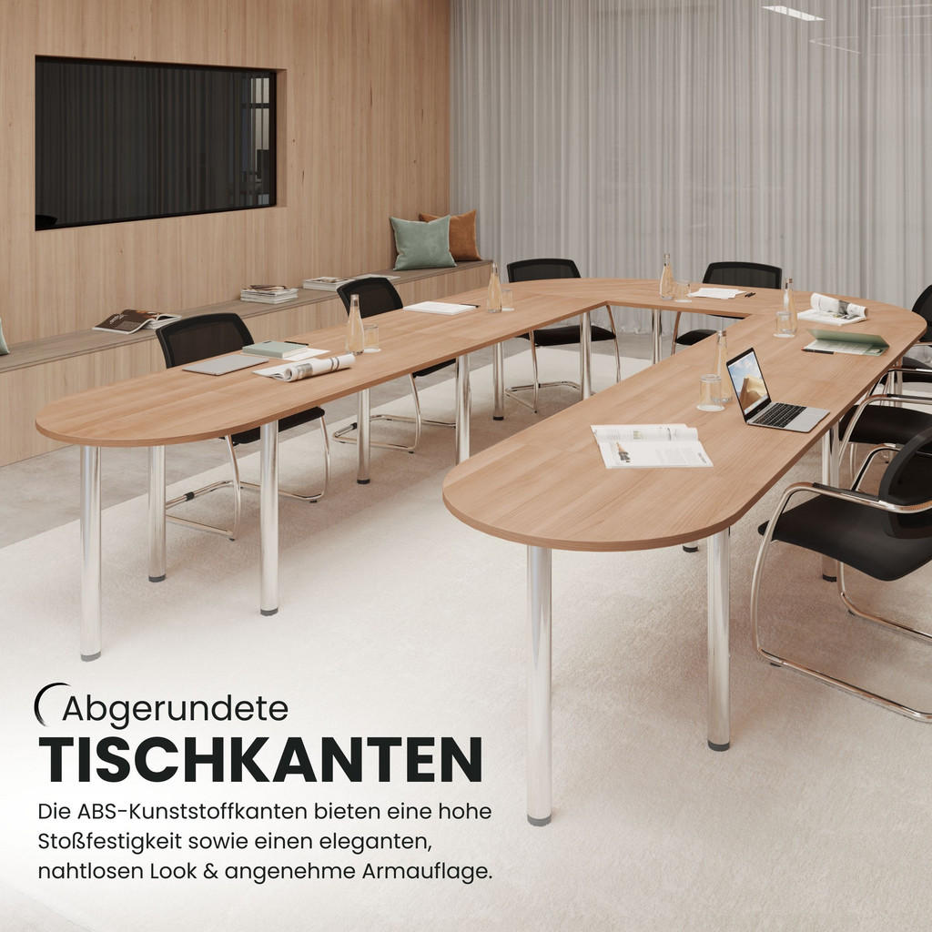 Thumbnail - bümö Konferenztisch-Sets, Weiß, Holzwerkstoff, Nachbildung, Rund, 320x74x240 cm, FSC Mix, Arbeitszimmer, Schreibtische, ...