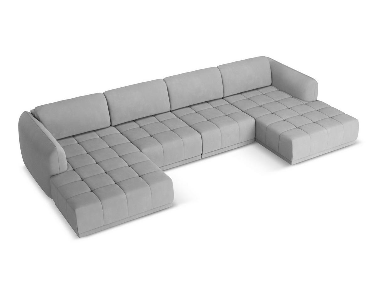 WOHNLANDSCHAFT Chenille Stoff Grau - Hellgrau/Schwarz, Kunststoff/Textil (370/74/170cm) - Makamii
