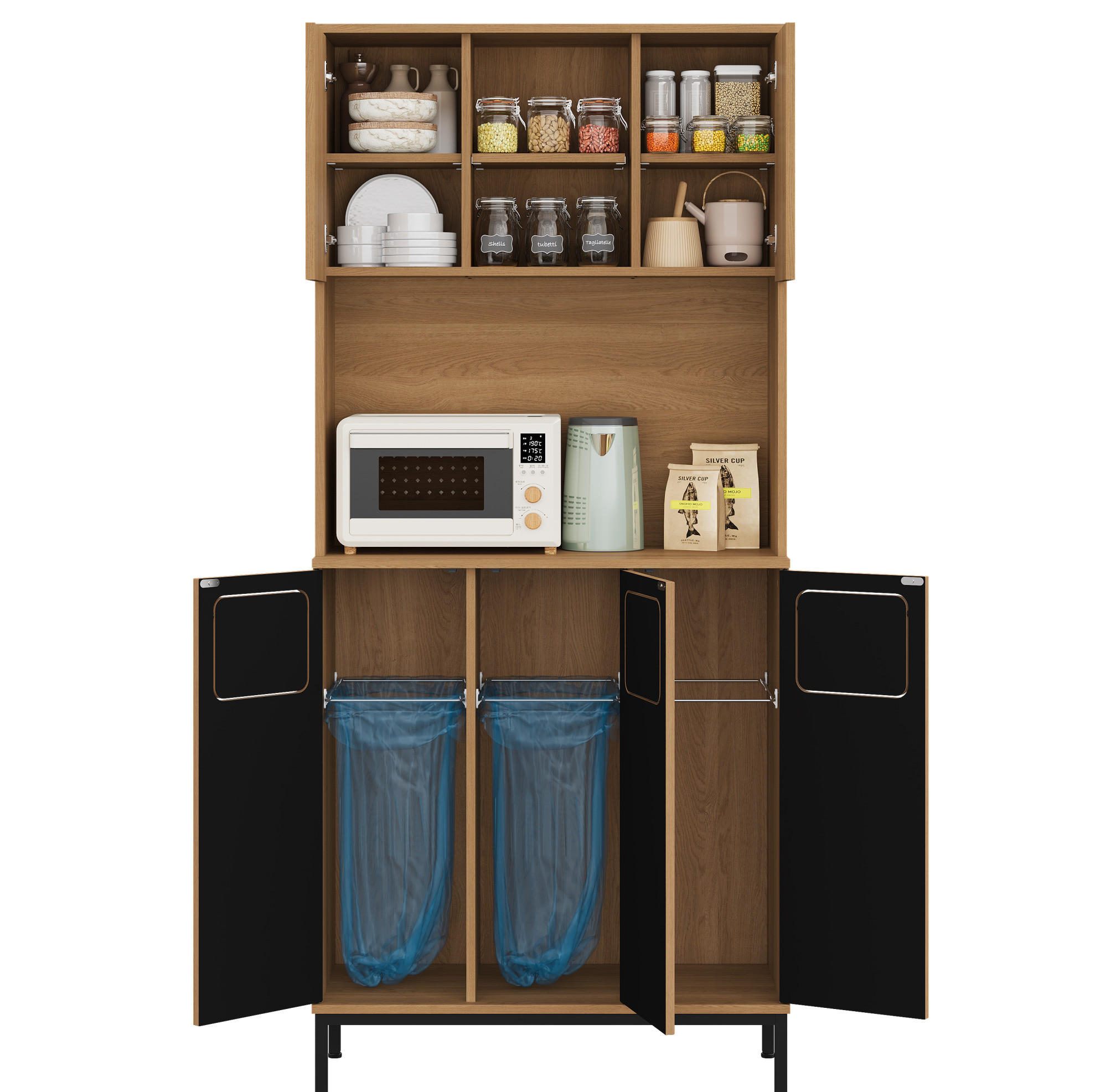 BUFFETSCHRANK 35/80/181 cm mit Mülltrennung, Mikrowellenfach und verstellbaren Böden aus MDF, Natur - Naturfarben, Holzwerkstoff (80/181/35cm) - Redom