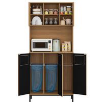 BUFFETSCHRANK 35/80/181 cm mit Mülltrennung, Mikrowellenfach und verstellbaren Böden aus MDF, Natur - Naturfarben, Holzwerkstoff (80/181/35cm) - Redom