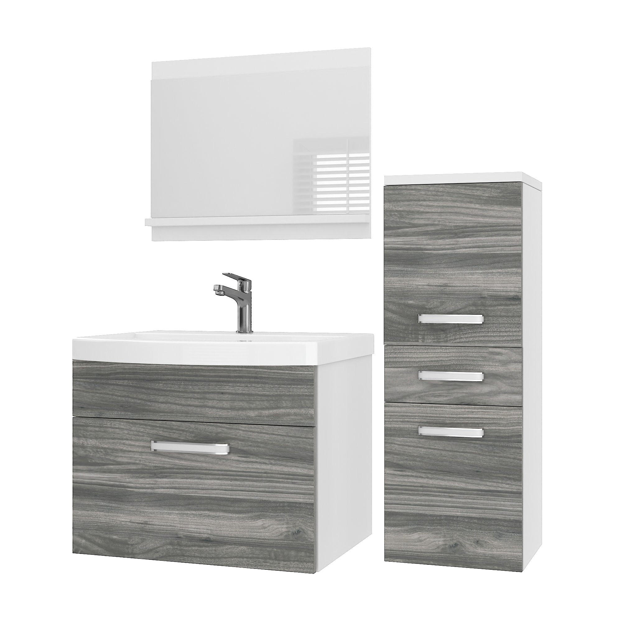 BADMÖBEL Badezimmer SET PRI M2, Glamour Holz Matt, 90 cm - Silberfarben, Holz (38.7/81/90cm) - B BELINI GROUP