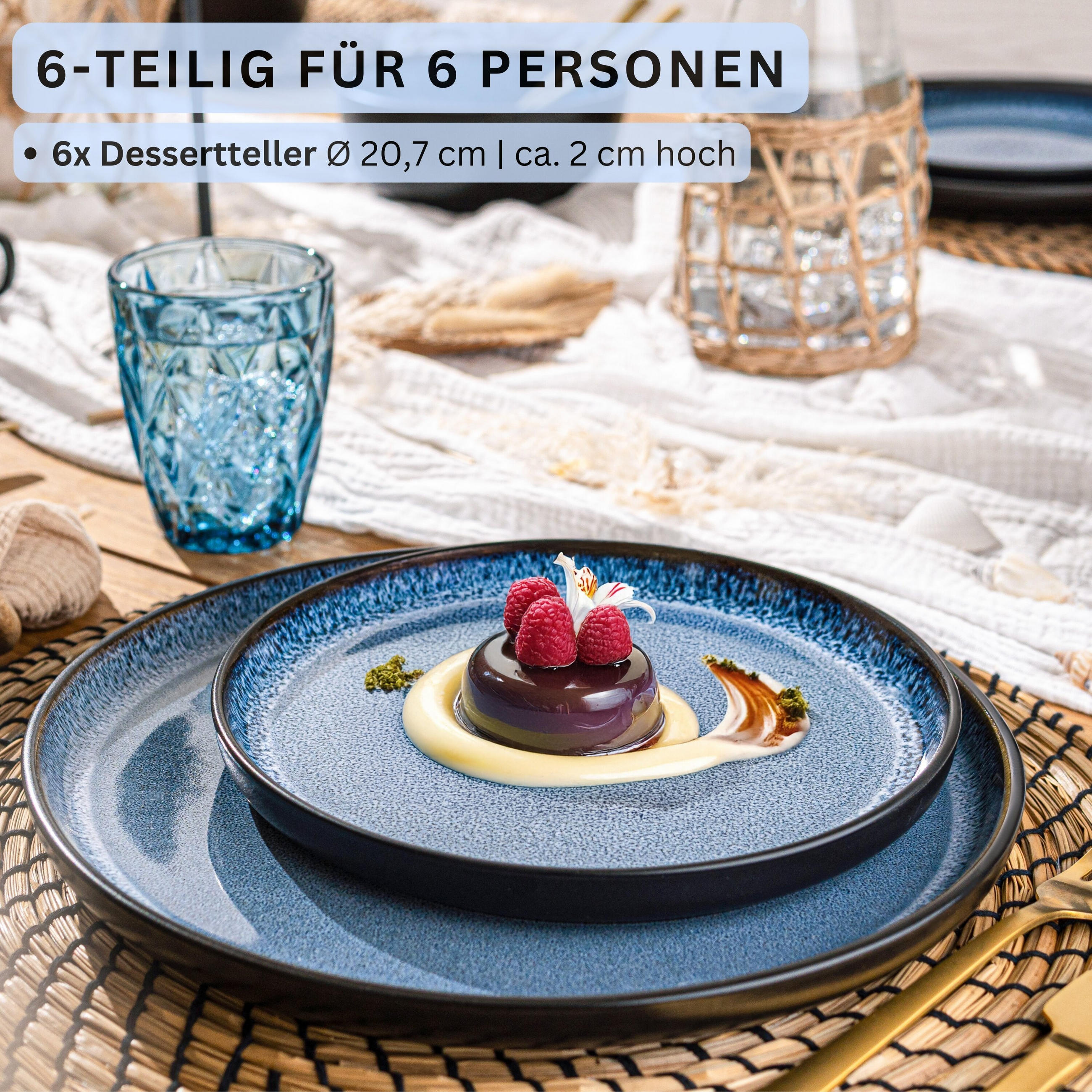 DESSERTTELLER SET ARUBA - 6 teilig aus Steingut - Blau, Keramik (15.5cm) - Sänger