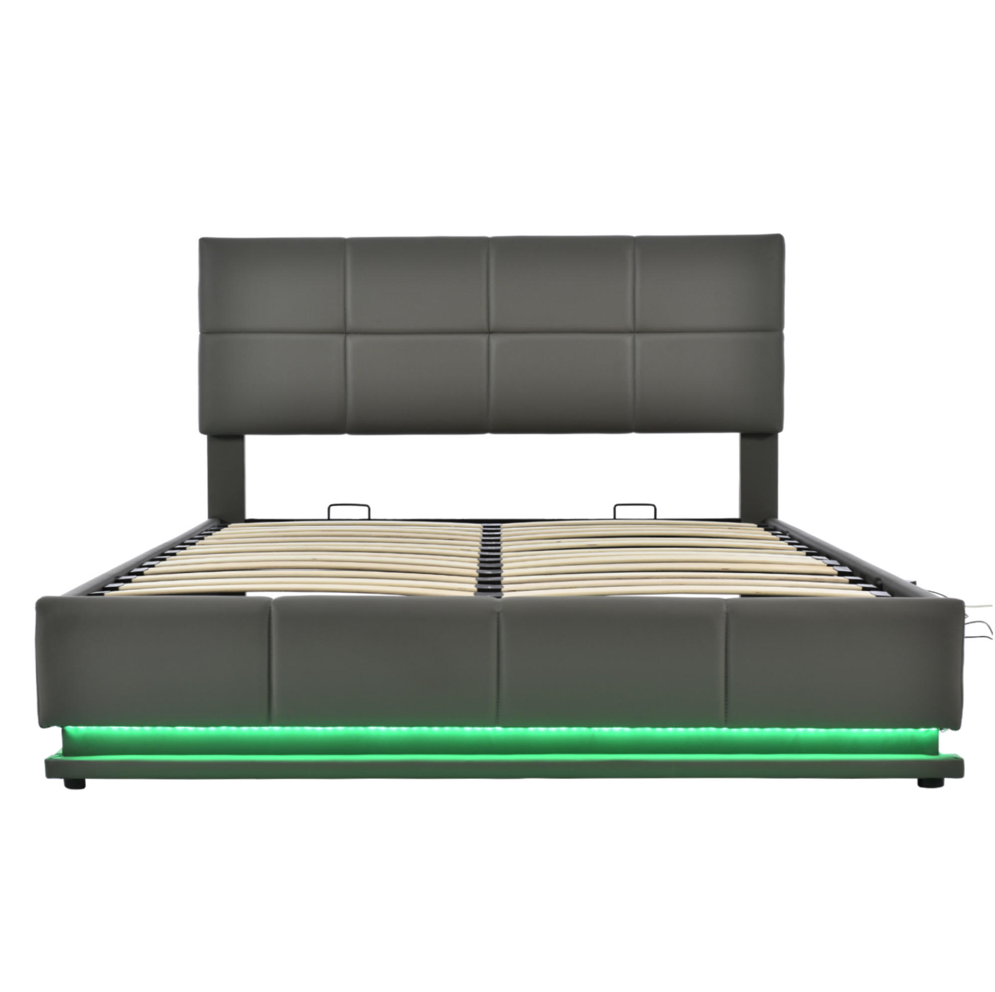 POLSTERBETT 160/200 cm grau mit LED-Beleuchtung und Bettkasten - Grau, Textil (160/200cm) - OKWISH