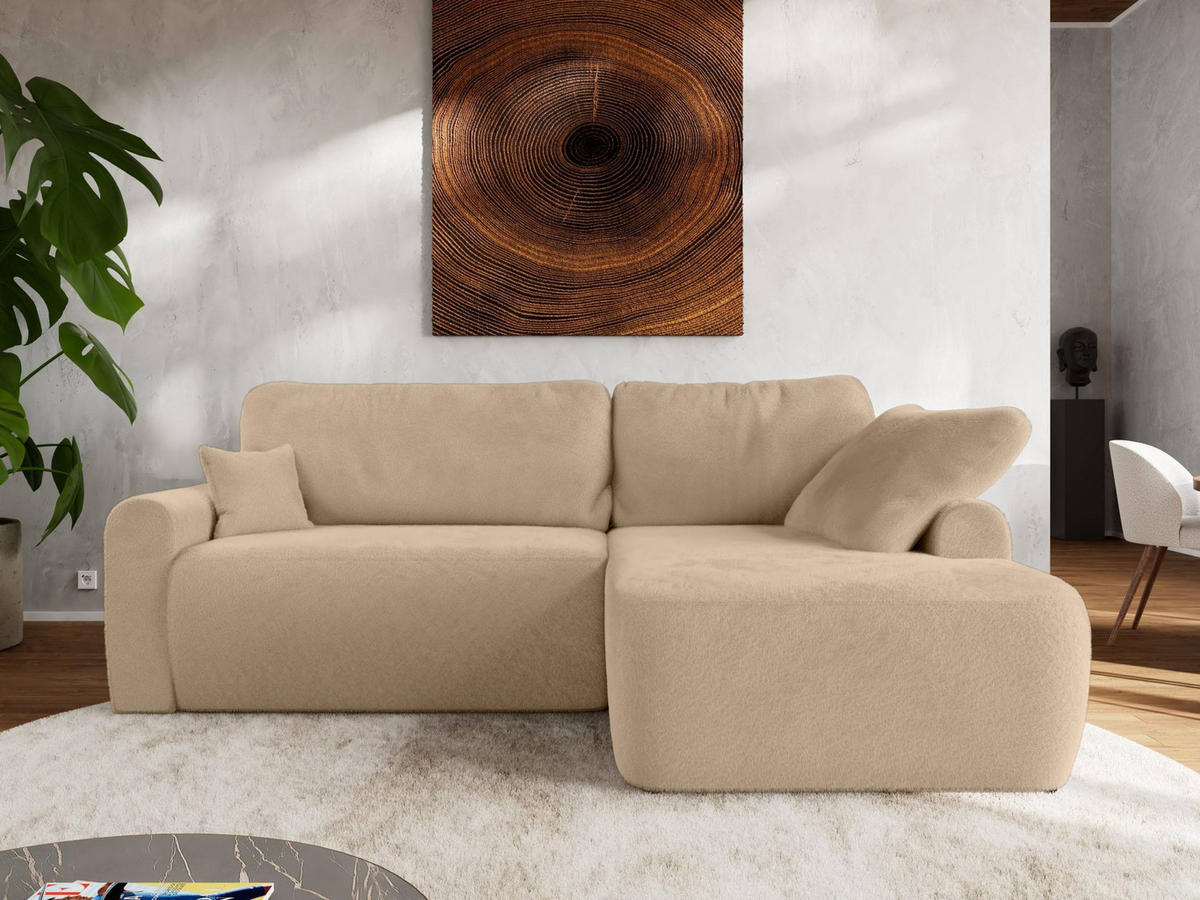 ECKSCHLAFSOFA CUBO L Beige Plüsch - rechts - Beige/Schwarz, Kunststoff/Textil (187/273cm) - MKS