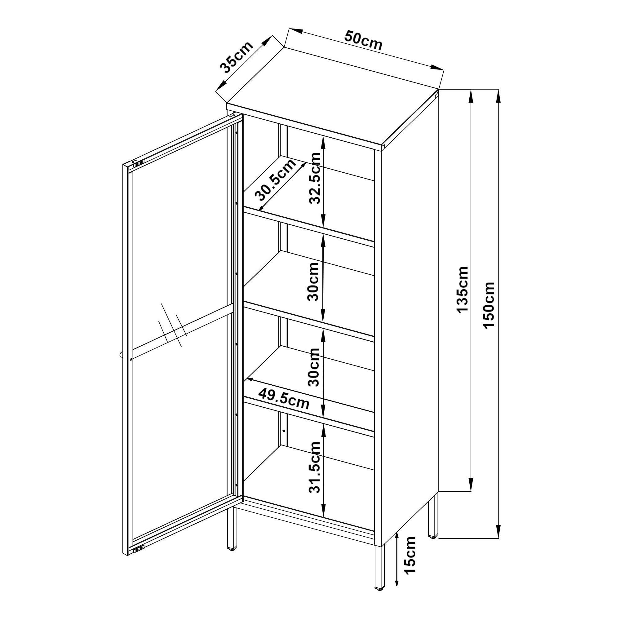 VITRINENSCHRANK Säkylä - Dunkelgrün, Glas/Metall (50/150/35cm) - [en.casa]