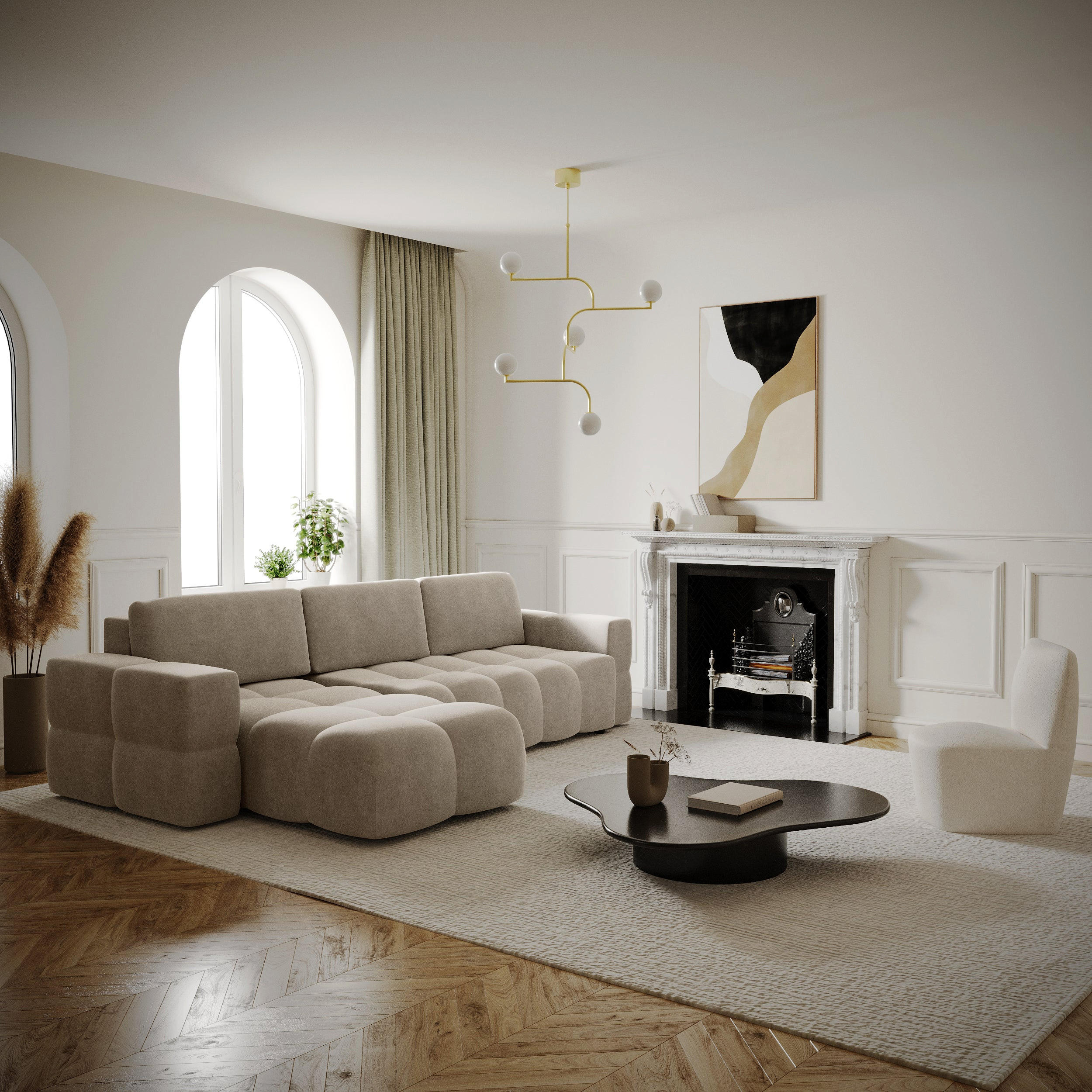 ECKSOFA LINKS Samt Taupe 286cm - Taupe, Textil (169/286cm) - Sia Home
