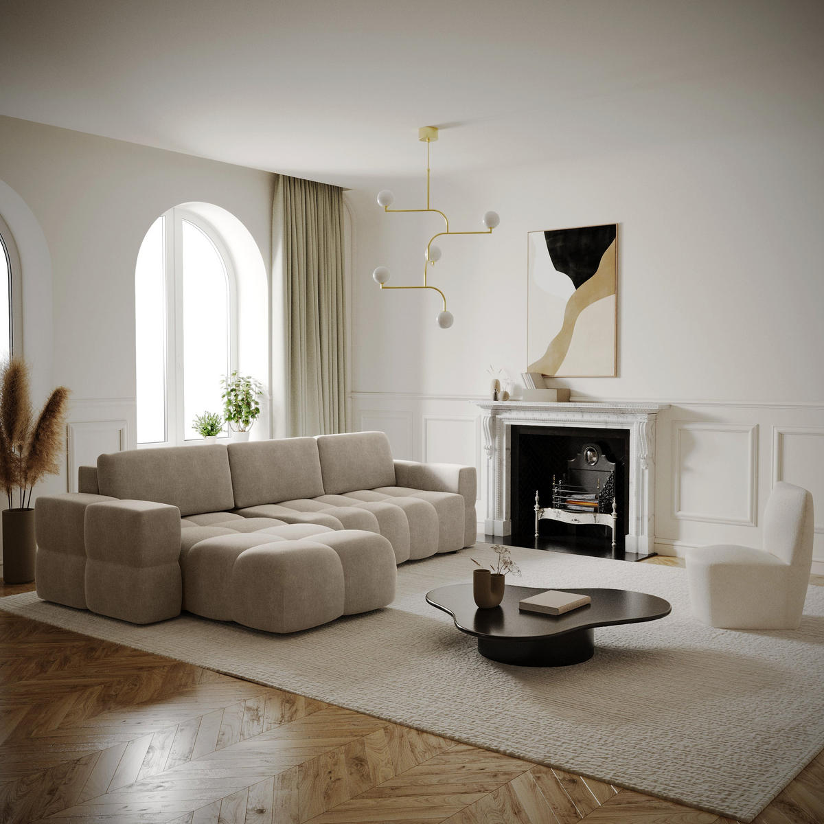ECKSOFA LINKS Samt Taupe 286cm - Taupe, Textil (169/286cm) - Sia Home