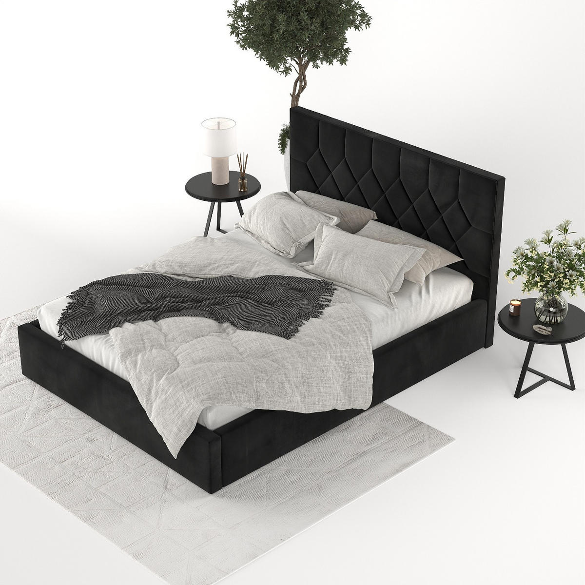 POLSTERBETT Brisa 140/200 cm Schwarz im Kronos Stoff - Schwarz/Naturfarben, Holz/Holzwerkstoff (140/200cm) - AltaBeds