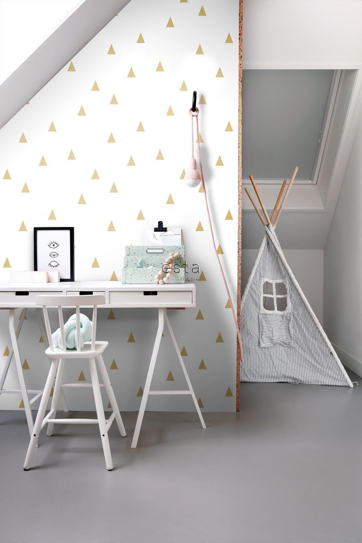 TAPETE grafische Dreiecke 53 cm x 10.05 m - Goldfarben, Papier (53/0.1cm) - ESTAhome