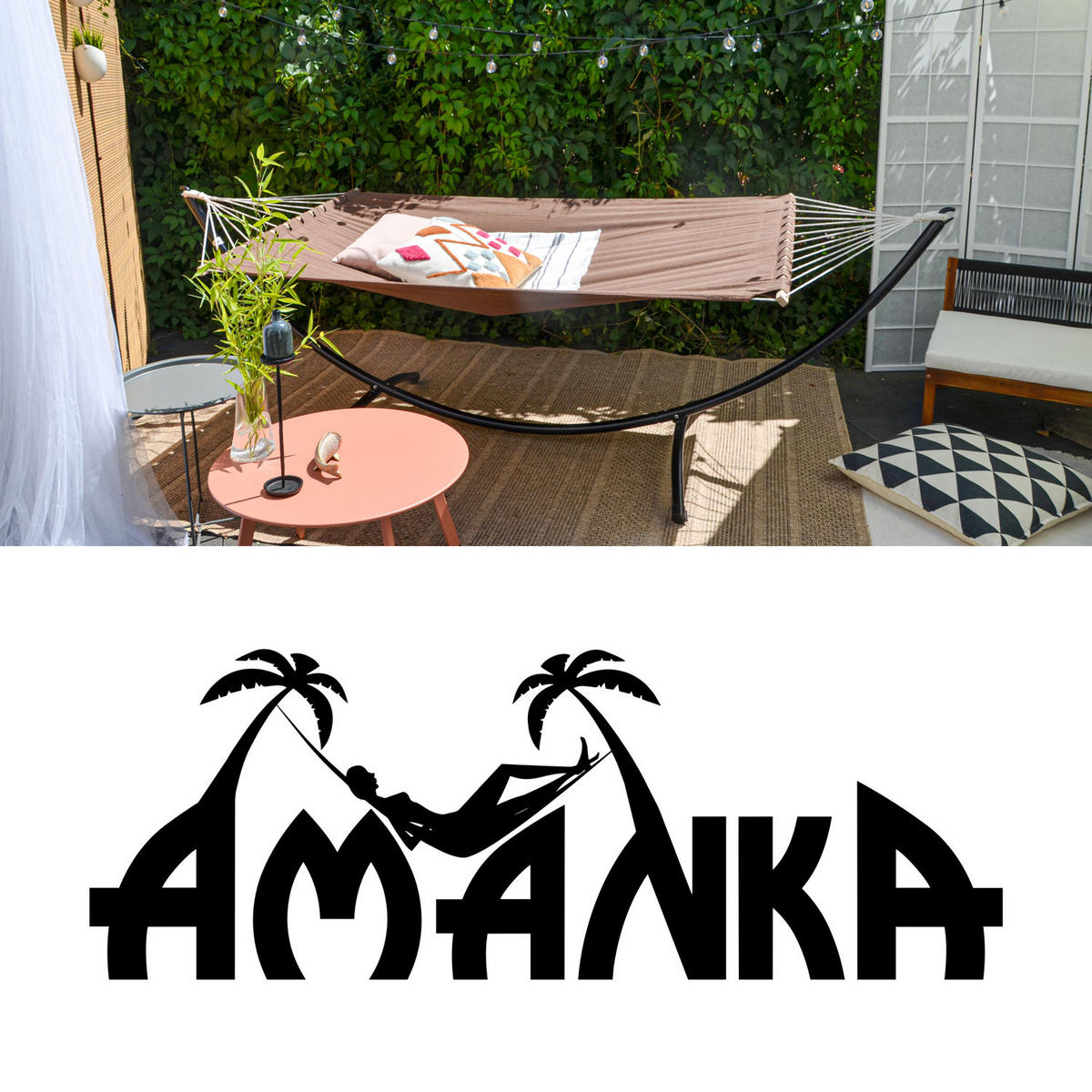 DOPPEL-HÄNGEMATTE mit Gestell bis 120kg, 200/120cm, Braun - Braun, Metall (100/90/300cm) - Amanka