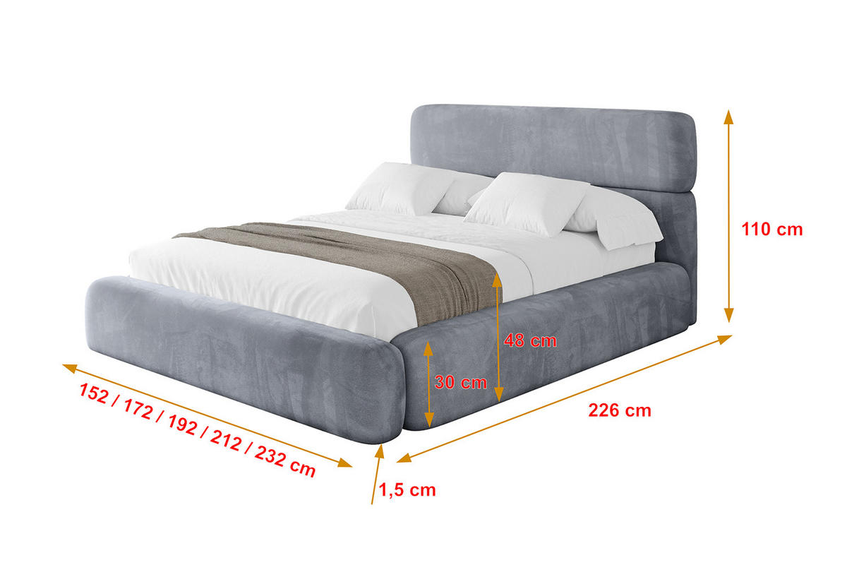 POLSTERBETT mit Bettkasten und Lattenrost, Bett mit Matratze H3/H4 - ENORA 200x200 Grau - Grau, Holzwerkstoff/Textil (200/200cm) - ALTDECOR