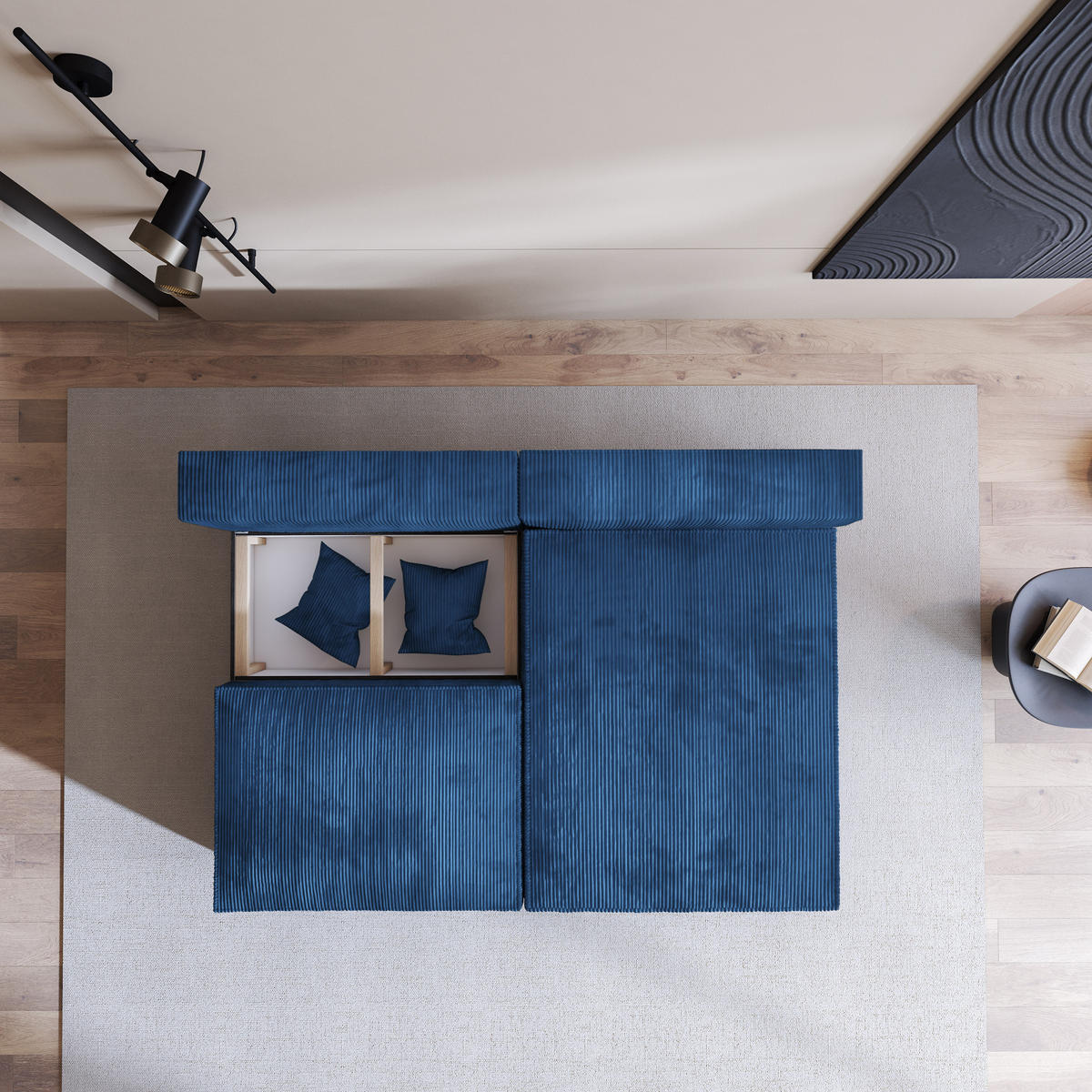 ECKSOFA FIORO P Blau Kordstoff mit Schlaffunktion - Blau/Grau, Holz/Kunststoff (204/148cm) - MASSENO