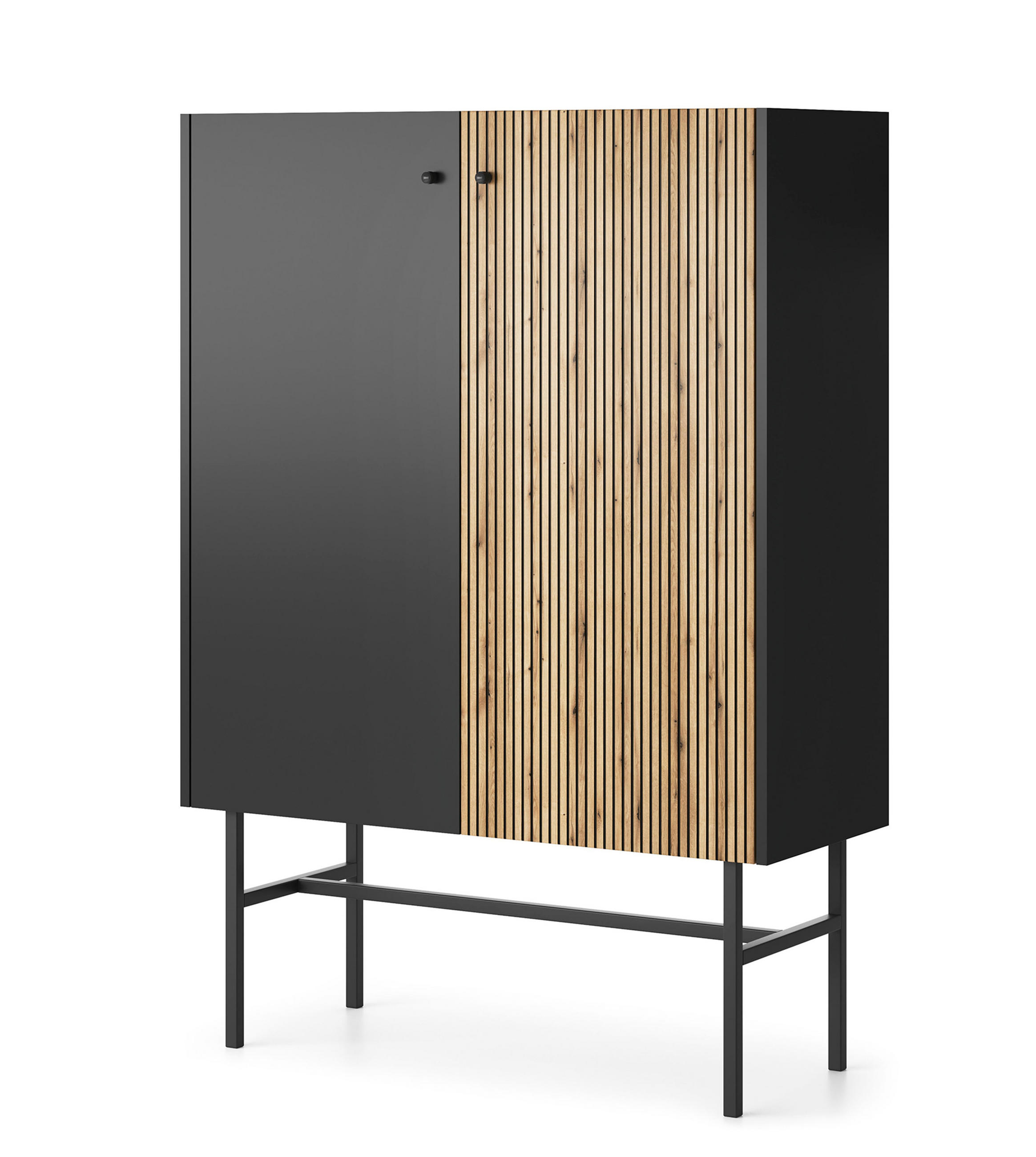 HIGHBOARD Dinley 2T Schwarz, Braun 93,2/131,7/39 cm – mit langen Beinen und Lamellenfront - Schwarz/Braun, Holzwerkstoff/Metall (93.2/131.7/39cm) - AX Living