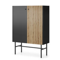 HIGHBOARD Dinley 2T Schwarz, Braun 93,2/131,7/39 cm – mit langen Beinen und Lamellenfront - Schwarz/Braun, Holzwerkstoff/Metall (93.2/131.7/39cm) - AX Living