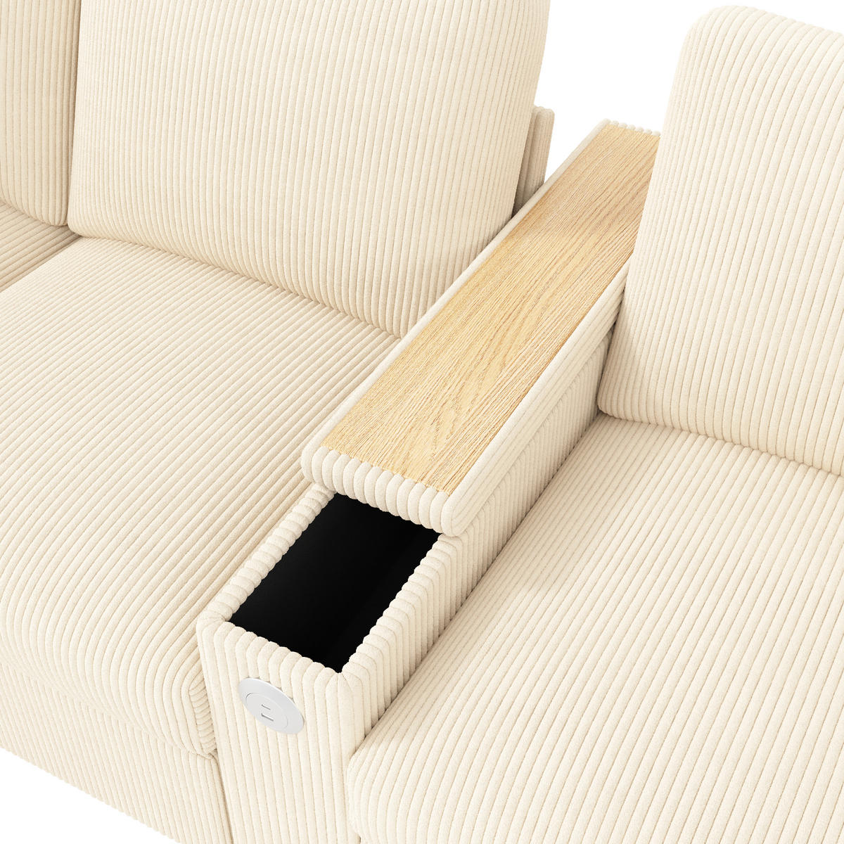 4-SITZER SOFA Cord Beige mit USB, USB-C und Stauraum - Beige, Holzwerkstoff/Kunststoff (299/82.7/80cm) - WISHDOR