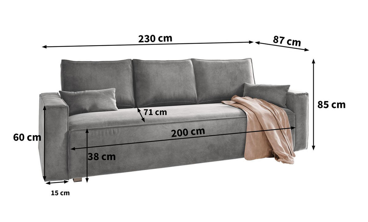 BETTSOFA ALATRI Rosa Velours-Stoff mit Schlaffunktion - Rosa, Textil (230/85/87cm) - MASSENO
