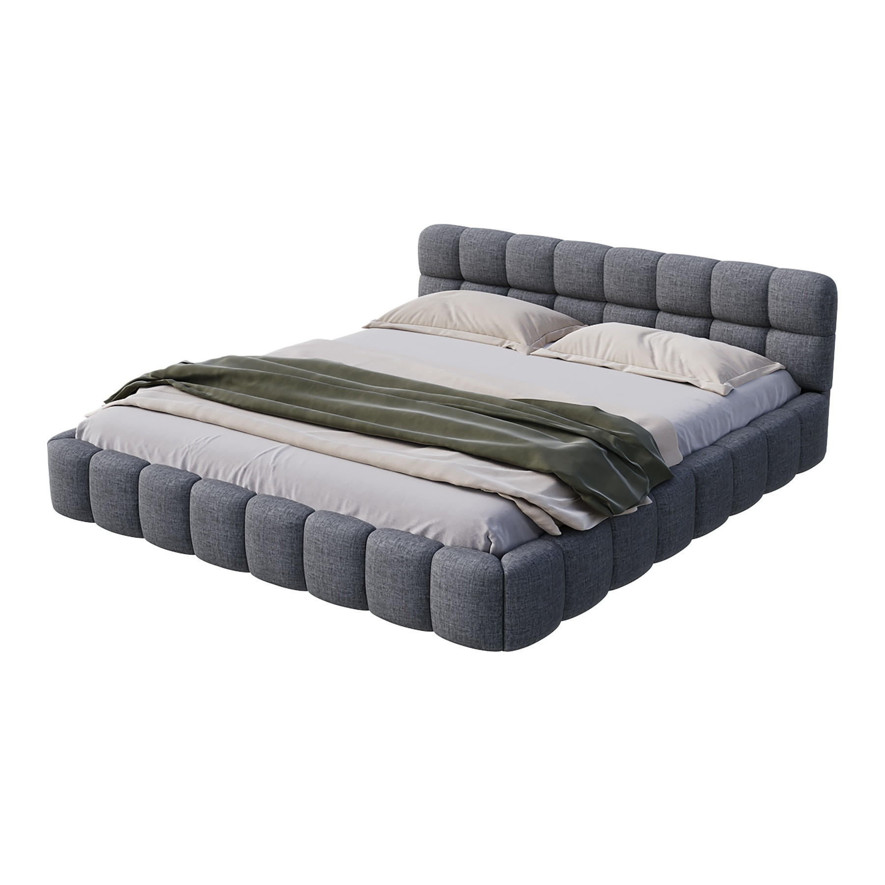 POLSTERBETT 140/190cm, mit Kopfteil in Form von Marshmallows, lattenrost, Doppelbett aus Leinen - Grau - Grau, Textil (140/190cm) - Waldena