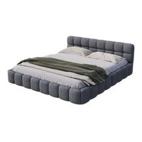 POLSTERBETT 140/190cm, mit Kopfteil in Form von Marshmallows, lattenrost, Doppelbett aus Leinen - Grau - Grau, Textil (140/190cm) - Waldena