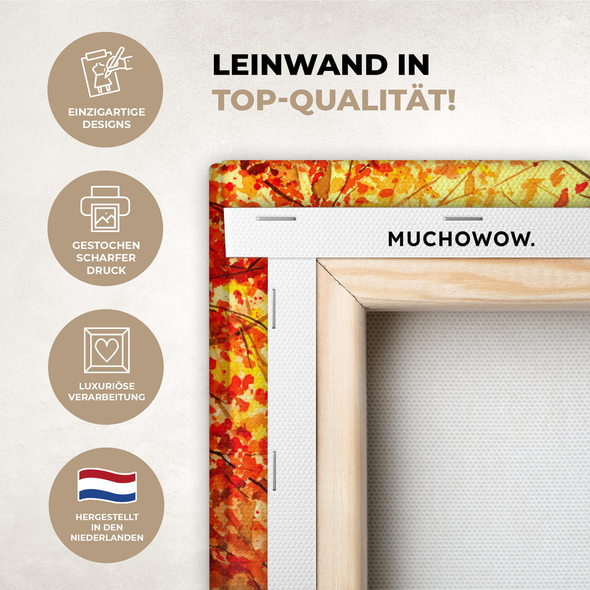 LEINWANDBILD Natur - Ölfarbe - Hirsche - Tiere - Herbst - Orange Wandbild 40x30 cm - Orange, Textil (40/30cm) - MuchoWow