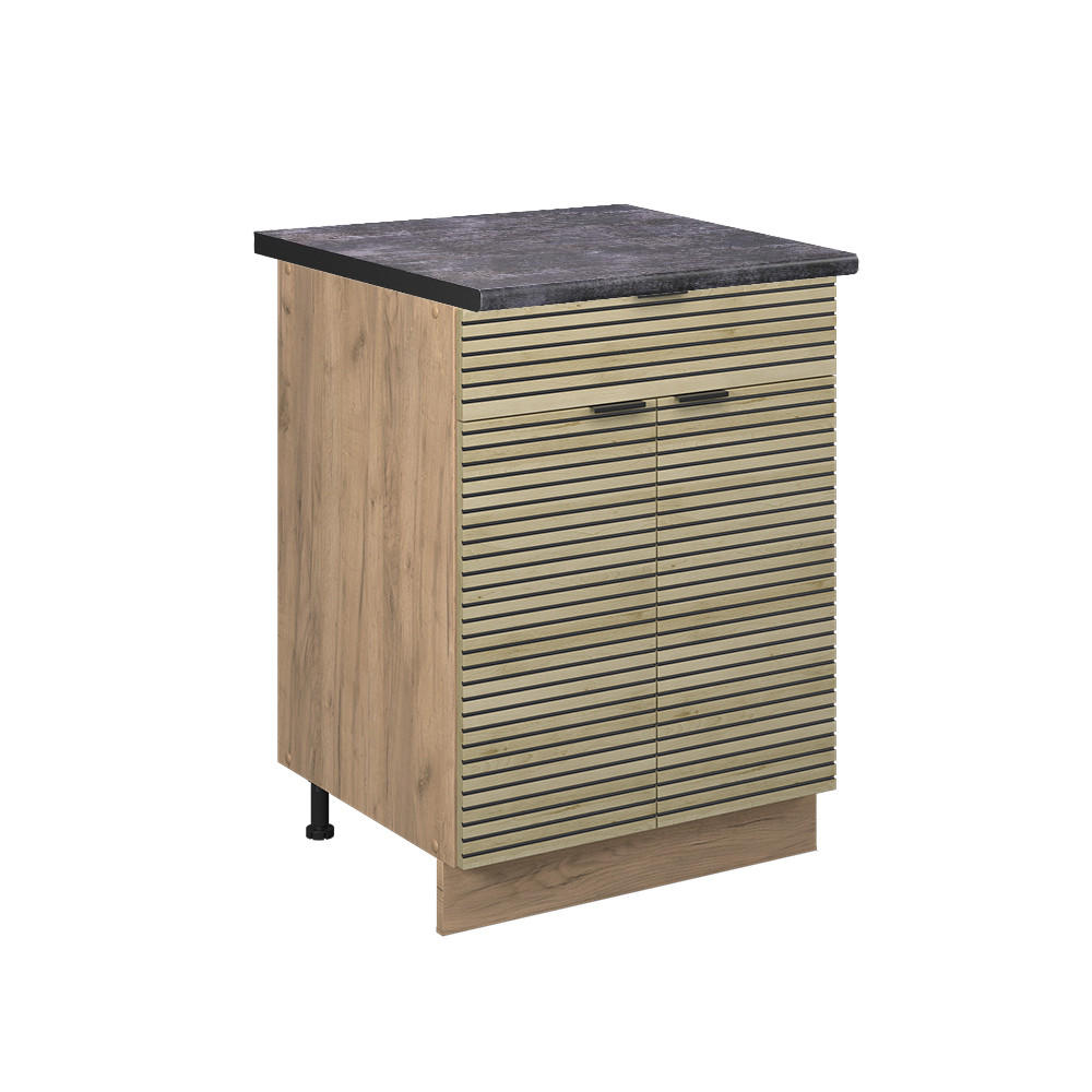 KÖKSUNDERSKÅP Fame-Line Ekpanel 60 cm med låda, AP antracit Ekfärgad, Honungsek 82/60/60 cm