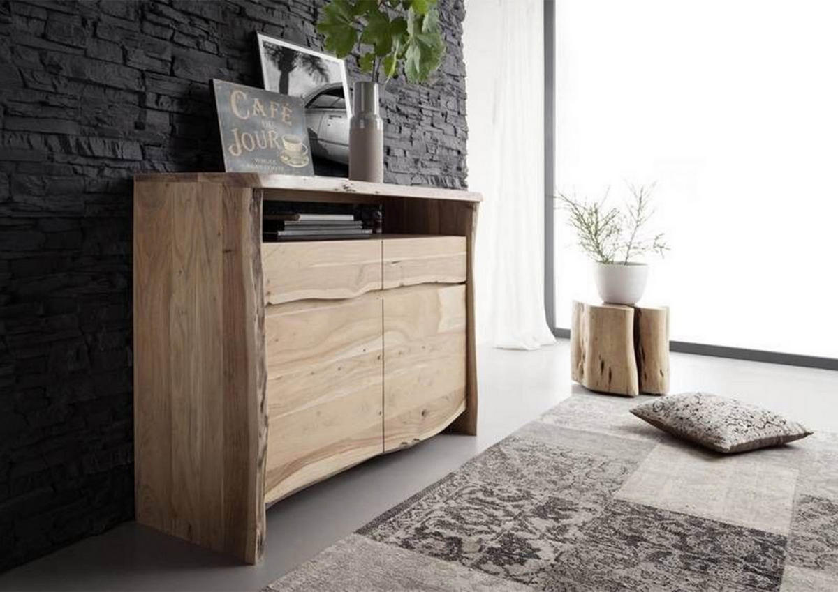 SIDEBOARD Akazie 131x45x96 natur lackiert PURE ACACIA #103 - Braun, Holz (131/96/45cm) - Massivmoebel24