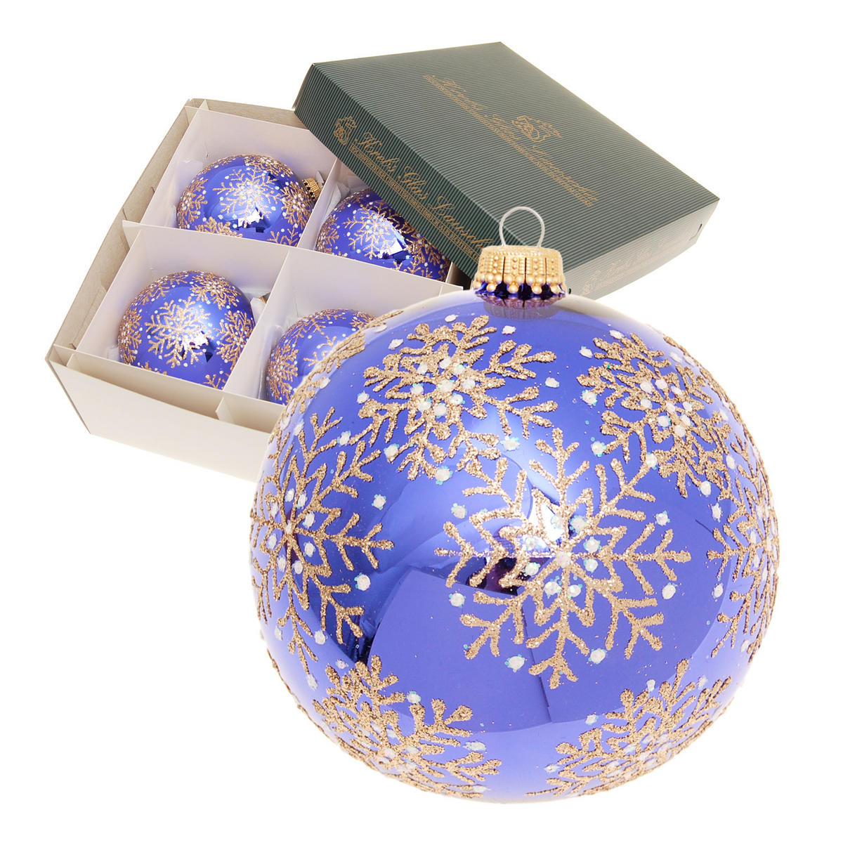 CHRISTBAUMKUGELN Schneeflocken-Zauber Blau 10cm (Glas / 4 Stk.) - Blau, Glas (10/10/10cm) - Krebs Glas Lauscha