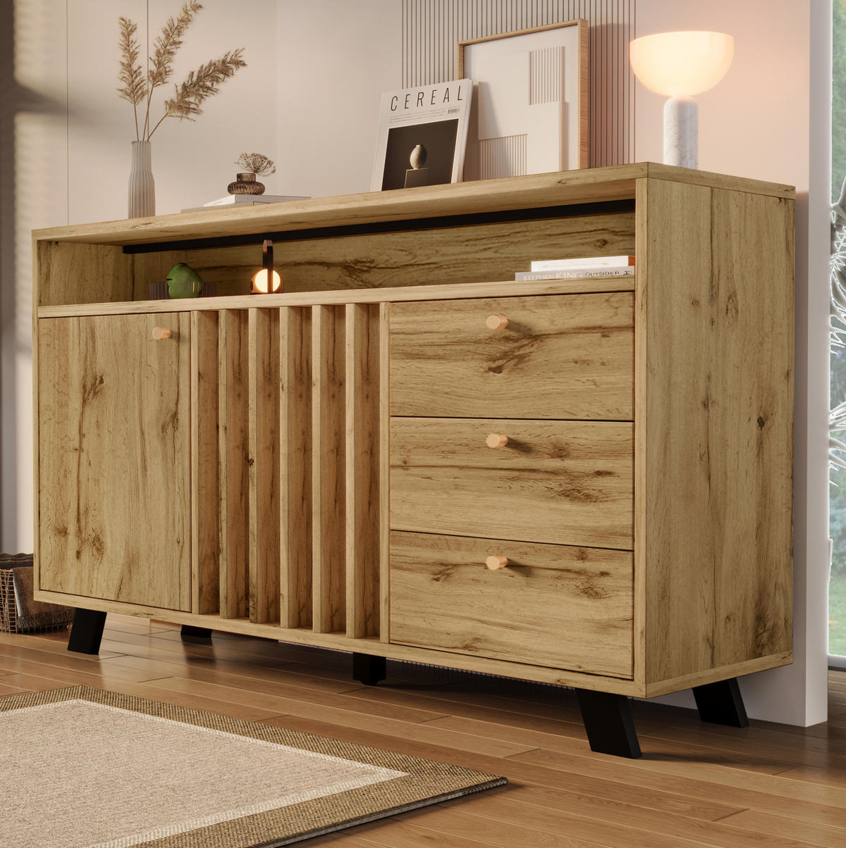SIDEBOARD 120/40/85 cm in Dunkleiche mit 3 Schubladen und 2 Türen - Braun, Holz (120/85/40cm) - Flora Grace