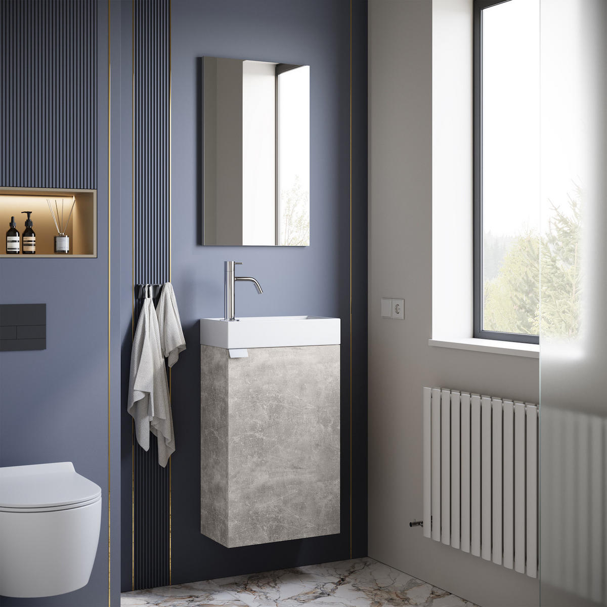 GÄSTE-WC-MÖBELSET Apollo 2 Teile Beton Grau - 40 x 22 x 68 cm - Grau, Holz (40/68/22cm) - Badplaats