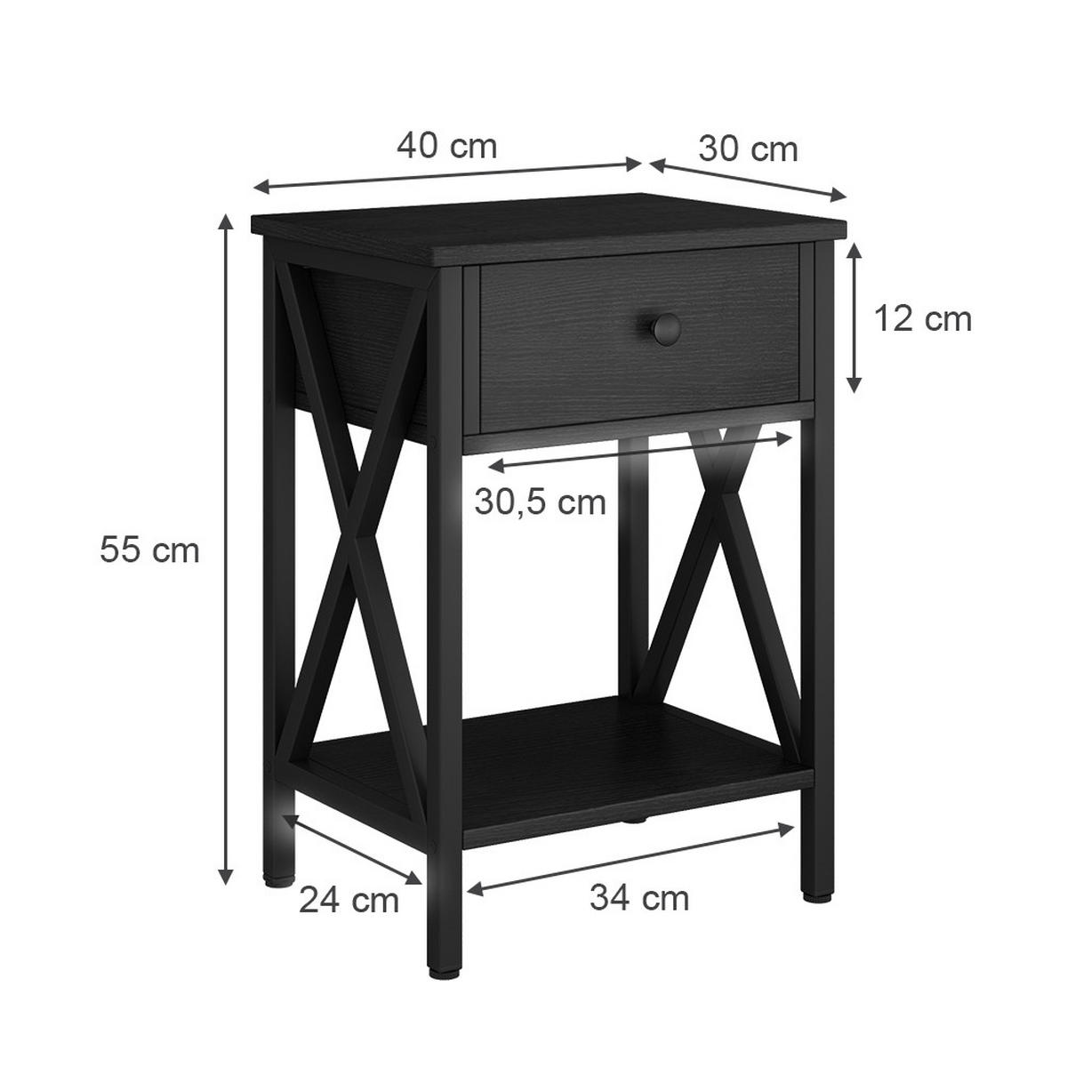 NACHTTISCH Keno Schwarz 40 x 55 cm mit Schublade - Schwarz, Holzwerkstoff (40/55/30cm) - Vicco
