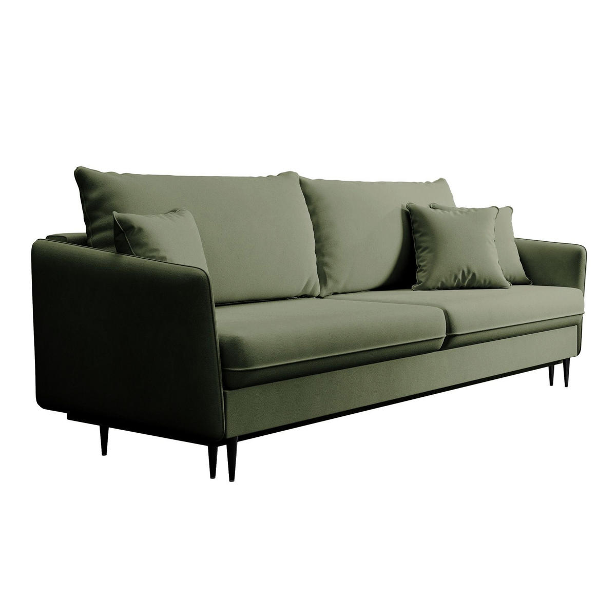 3-SITZER SCHLAFSOFA Volio Samt Olivgrün - Schwarz/Olivgrün, Textil/Metall (221/90/100cm) - Selsey