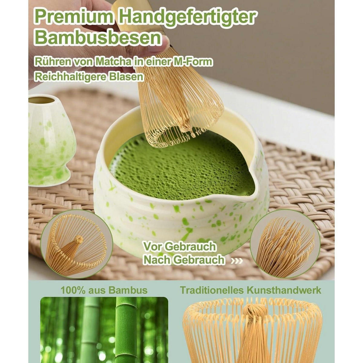 MATCHA Set 7-teilig Keramik und Bambus Beige Grün - Multicolor, Keramik (15/10/15cm)