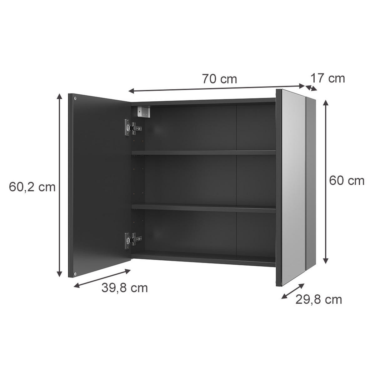 KOPALNIŠKA OMARICA Z OGLEDALOM Lavia, Antracit, 70 x 60.2 cm - antracit, leseni material (70/170/17cm) - Vicco