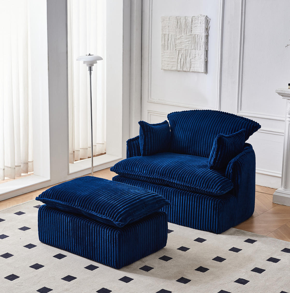 SESSEL mit Hocker 115 x 89 x 77 cm Stoff Blau 2-tlg. - Blau, Kunststoff (89/77/115cm) - Meubliv