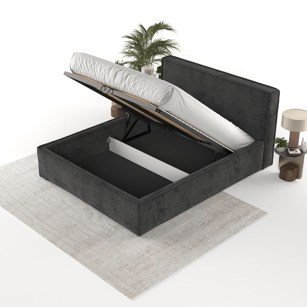 POLSTERBETT Sato mit Stauraum 120/200 cm Schwarz im Bonita Stoff - Schwarz/Naturfarben, Holz/Holzwerkstoff (120/200cm) - AltaBeds
