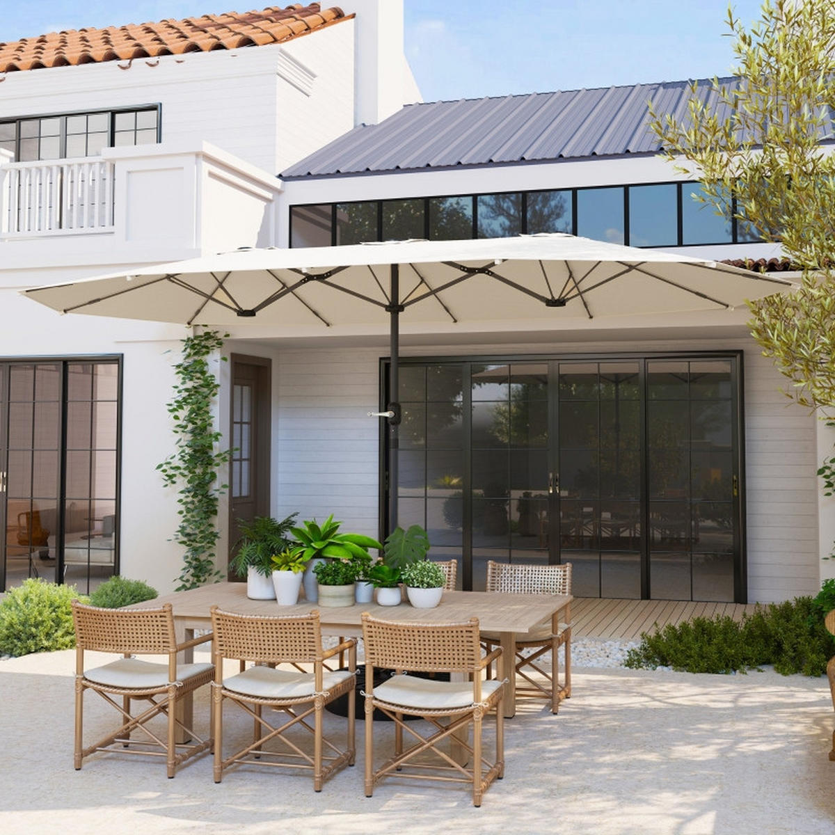 DOPPELSONNENSCHIRM 436x260 cm UV Schutz beige - Beige, Textil (436/260cm) - LEBENLANG