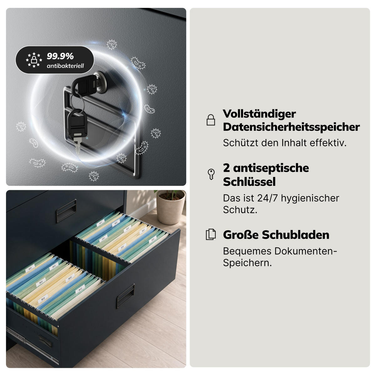 AKTENSCHRANK aus Metall SARA XL V5 162x90x60 cm - Anthrazit, Metall (90/162/60cm) - Jan Nowak