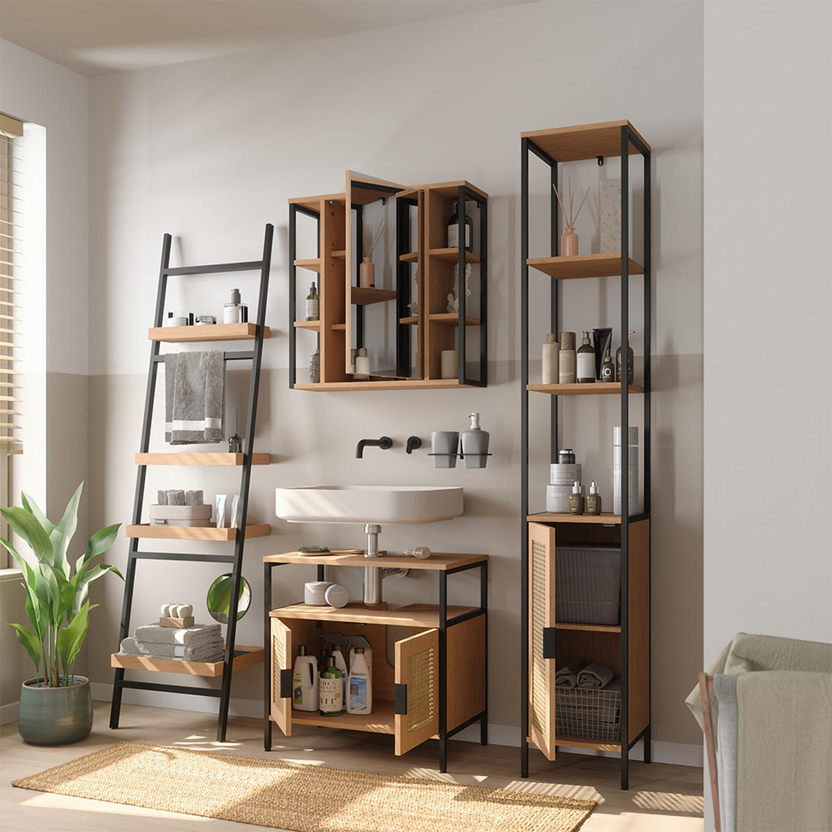 BADMÖBEL-SET Linara, Eiche, 3er Set - Eichefarben, Holzwerkstoff (60/59/35cm) - Vicco