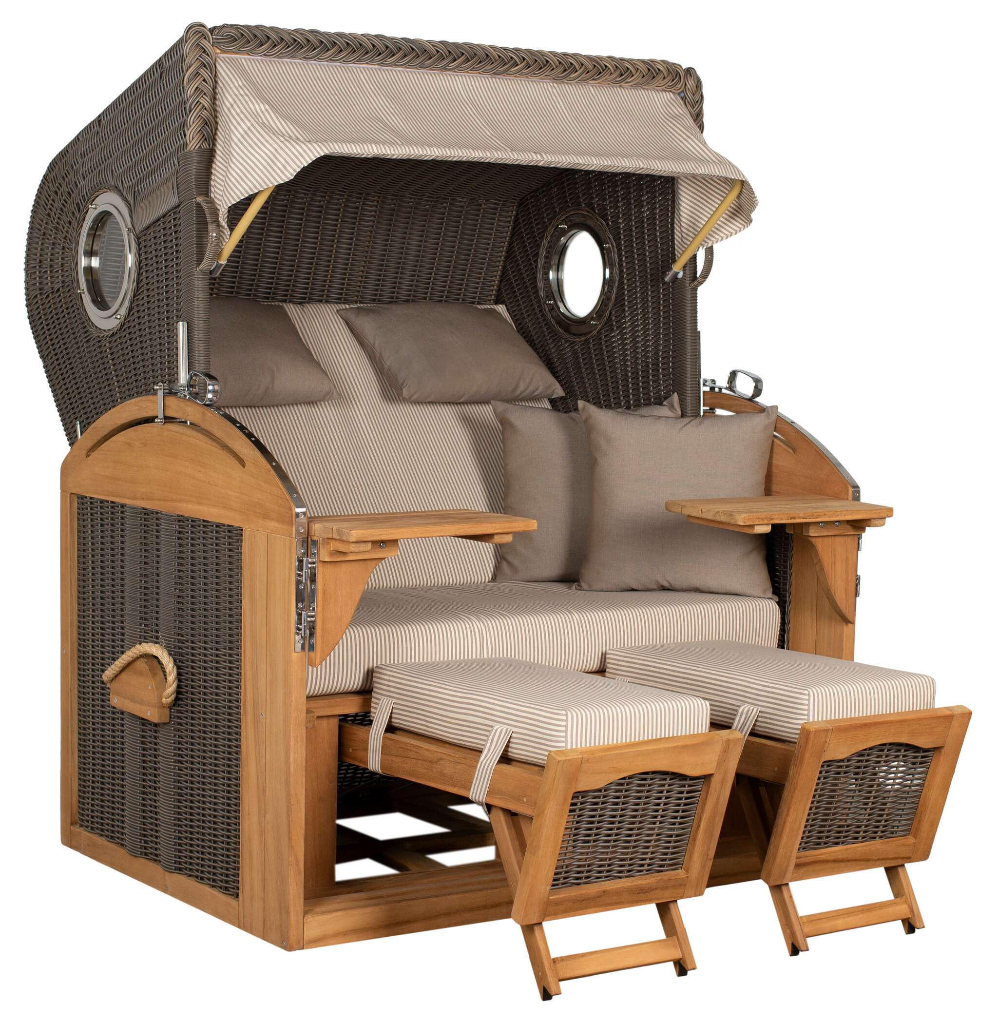 STRANDKORB XL Schillig Bullauge - Taupe/Braun, Metall (142/170/95cm) - Mr. Deko