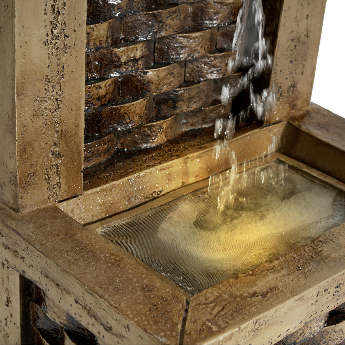 GARTENBRUNNEN Antik 230V Wasserfall Standbrunnen Quadratisch - Braun, Naturmaterialien (37/31.5/89cm) - FLIEKS