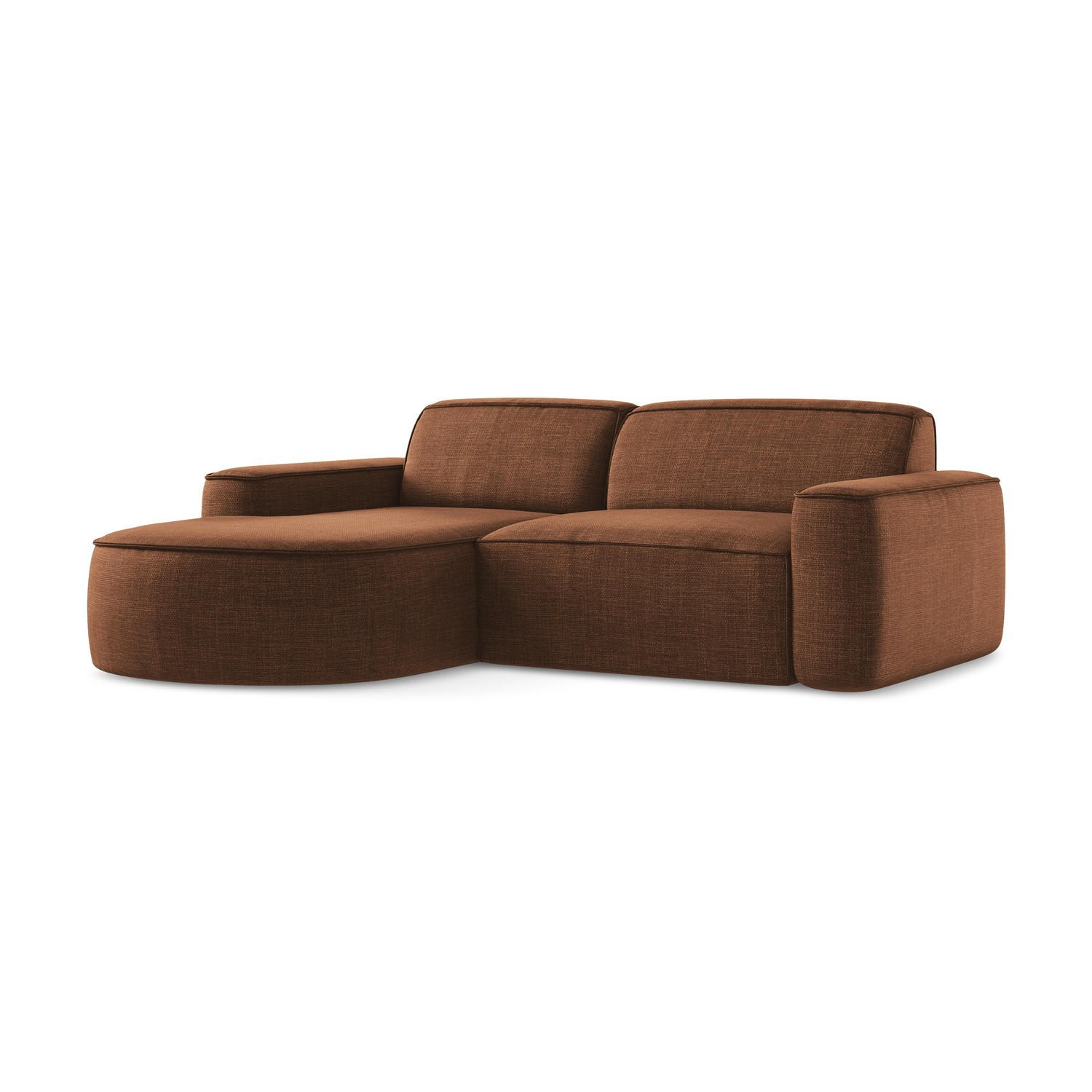 ECKSOFA Links Strukturstoff Orange - Terracotta/Schwarz, Holzwerkstoff/Kunststoff (224/166cm) - LaMiaSofa