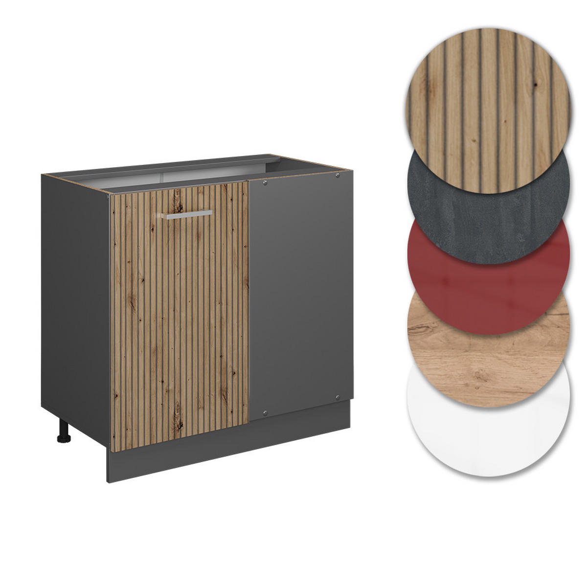 ECKUNTERSCHRANK R-Line Artisan-Eiche 86 cm AP Marmor - Anthrazit/Eiche Artisan, Holzwerkstoff (86/81.6/60cm) - Vicco