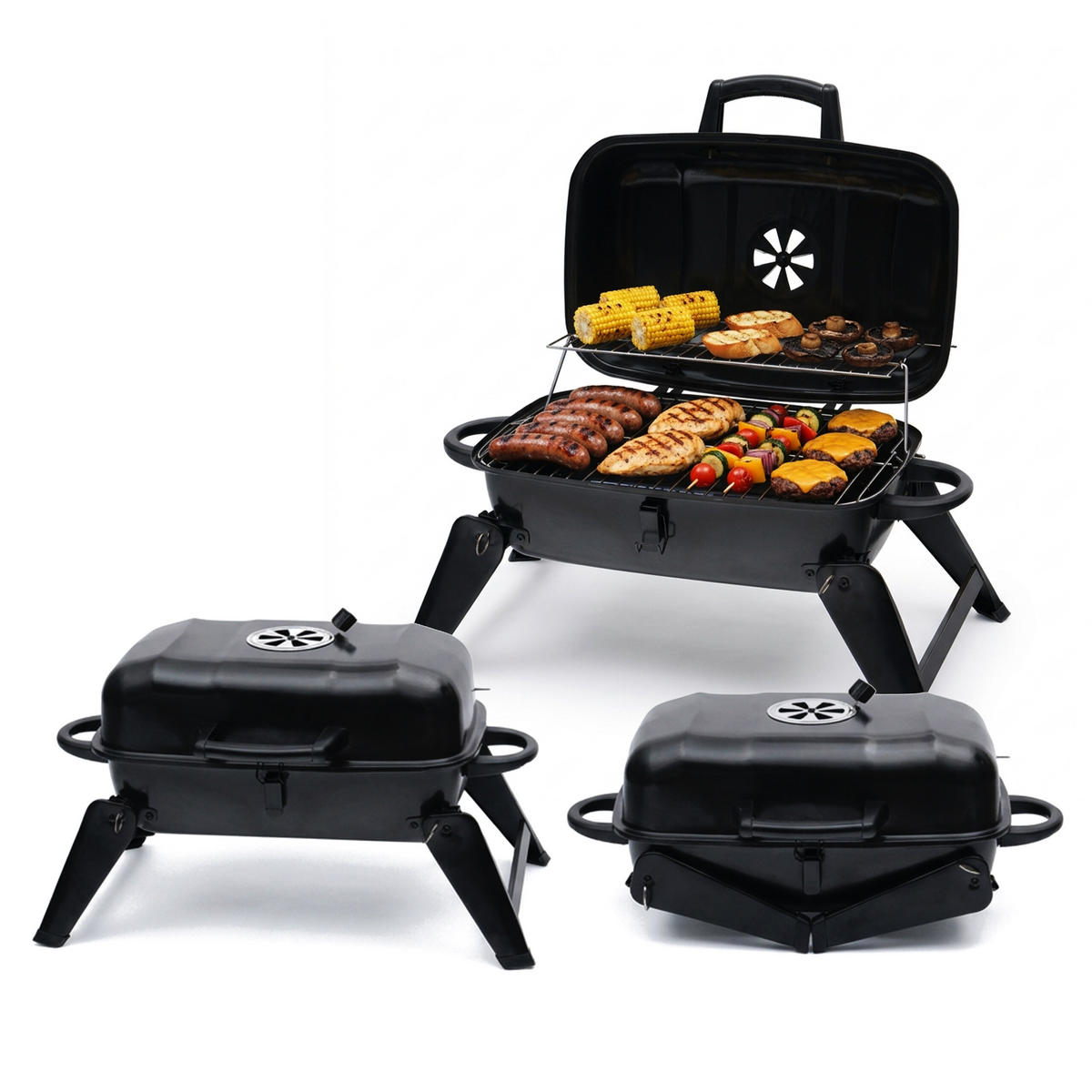 TISCHGRILL - Schwarz, Metall (59/34/36cm) - Relaxdays