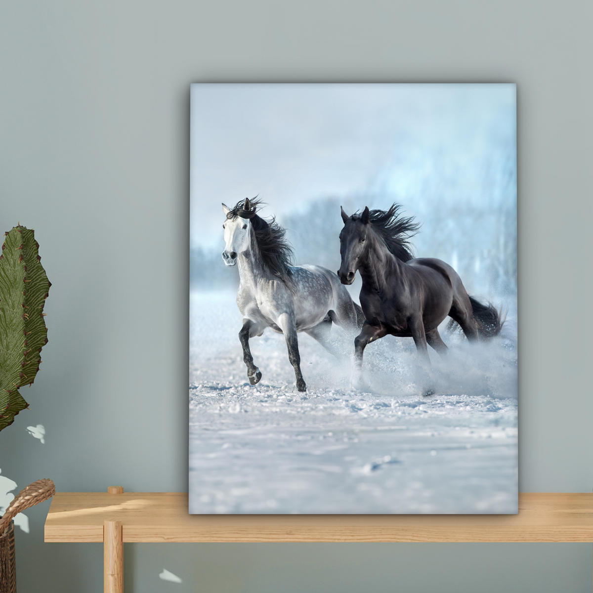 LEINWANDBILD Pferde - Winter - Tiere - Natur - Schnee 30x40 cm - Anthrazit, Textil (30/40cm) - MuchoWow